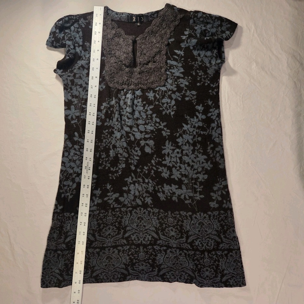 213 Wool Blend Short Sleeve Mini Sweater Dress Boho, Women's Size M, Brown Blue - Picture 9 of 10